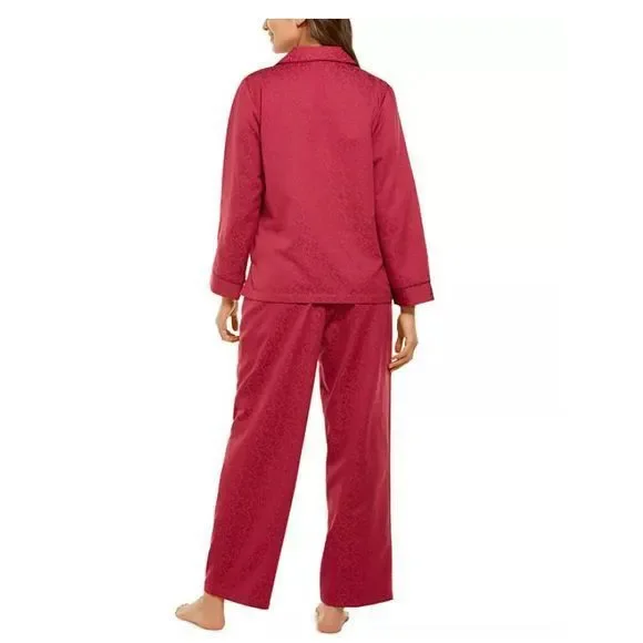 SOLD OUT-Miss Elaine Jacquard Satin Pajama Set-Cranberry-L - Picture 3 of 7